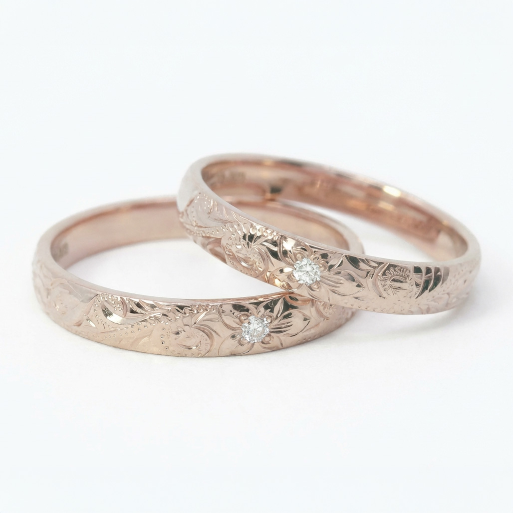 マリッジリング〔K18コーラルゴールド〕ほんのりサクラピンク/マナオラナ3mmリング