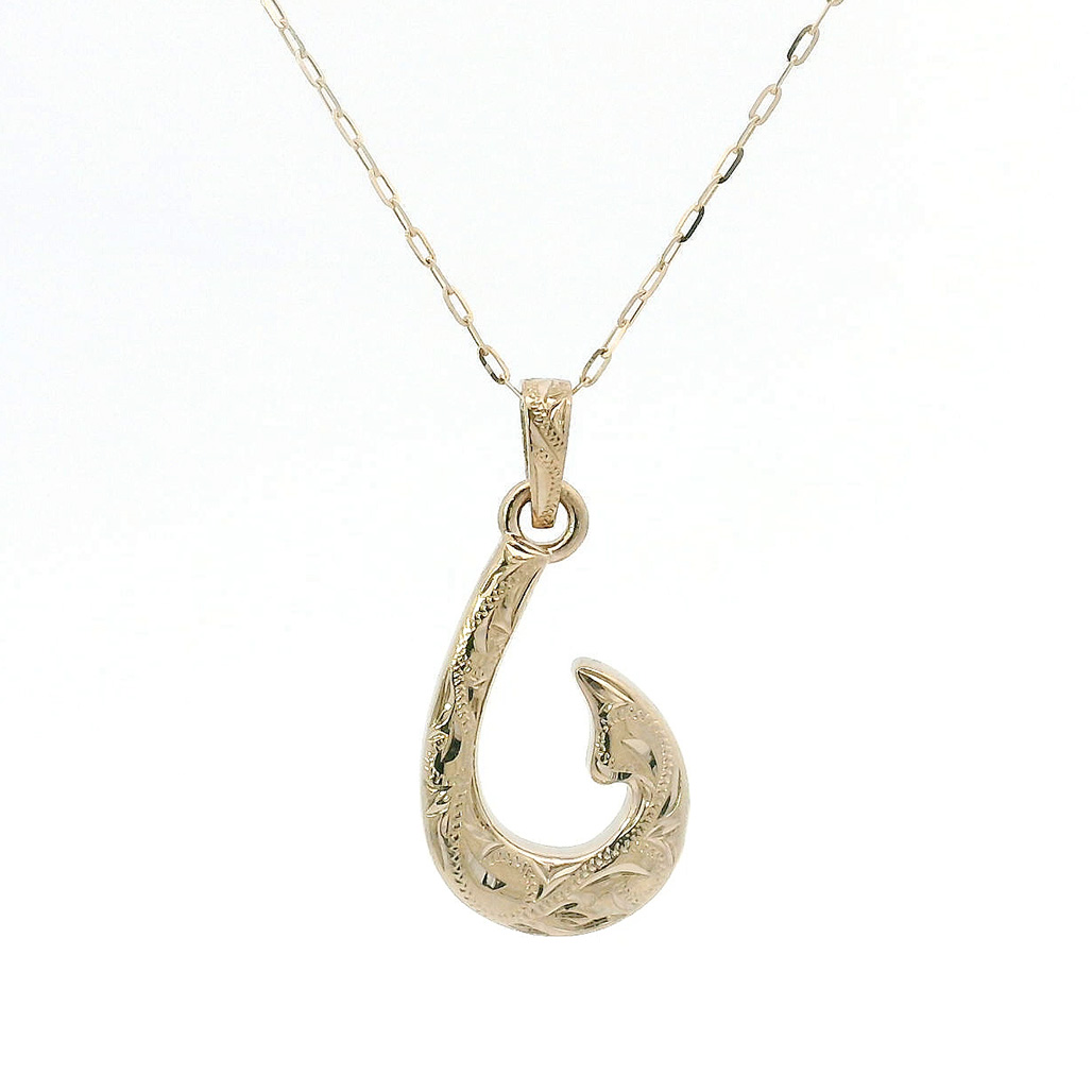 [K18シャンパンゴールド]　フィッシュフック パウヒ　リバーシブルペンダント